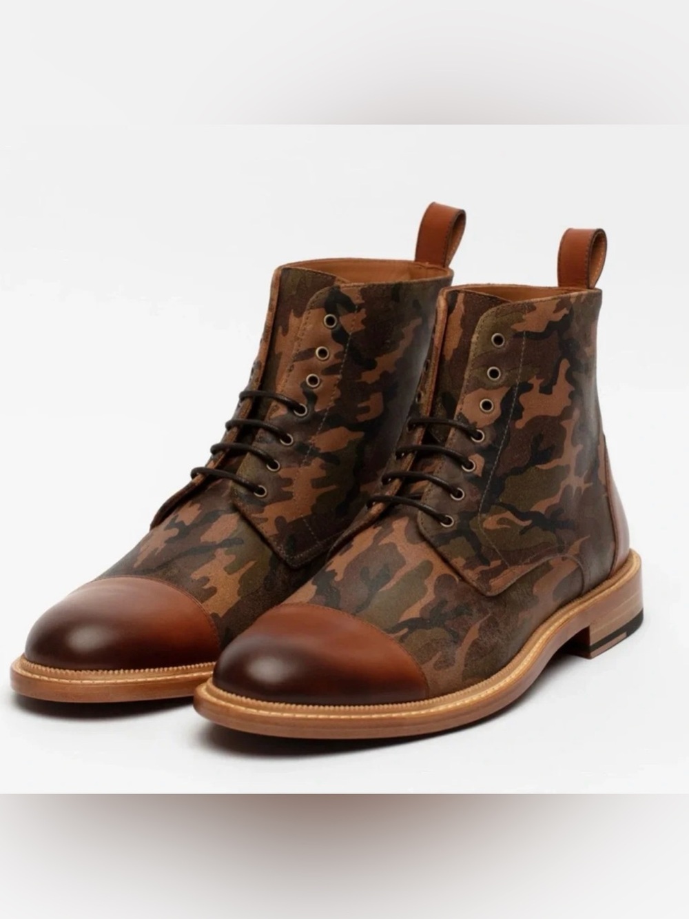 Mens TAFT Boots Sz 43 (10 US) Camo Wingtip W/Leather